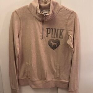 Pink Victoria's Secret quarter zip sweatshirt #VS #sweatshirt #tan #y2k